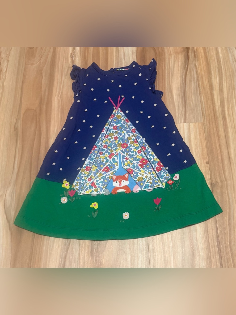 Mini Boden Navy and Green Teepee Fox Girls Dress